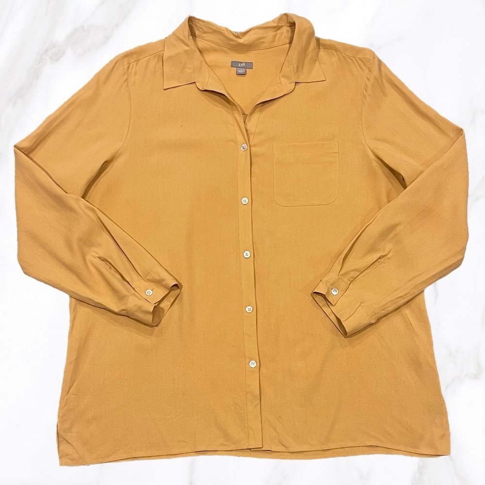 J.Jill Women's Peach 100% Silk‎ Button Up Long Sleeved Shirt, Size L